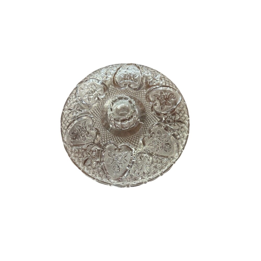 KIG Malaysia Clear Glass Lidded Candy/Nut Bowl‎ With Heart & Fleur-De-Lis Design